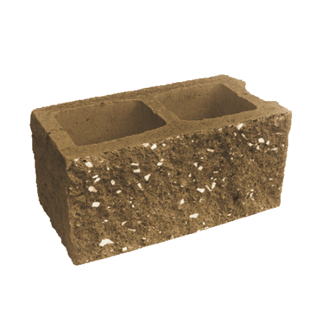 Блок пустотелый с гранью колотой фактуры Besser паз темно-коричневый на сером цементе